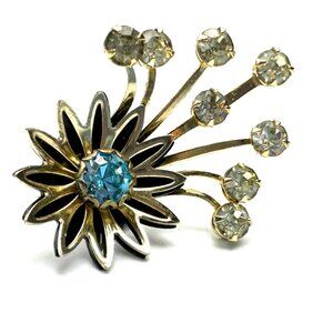 Vintage 1950s Atomic Starburst Earrings—Faceted Blue & Clear Rhinestones — EUC